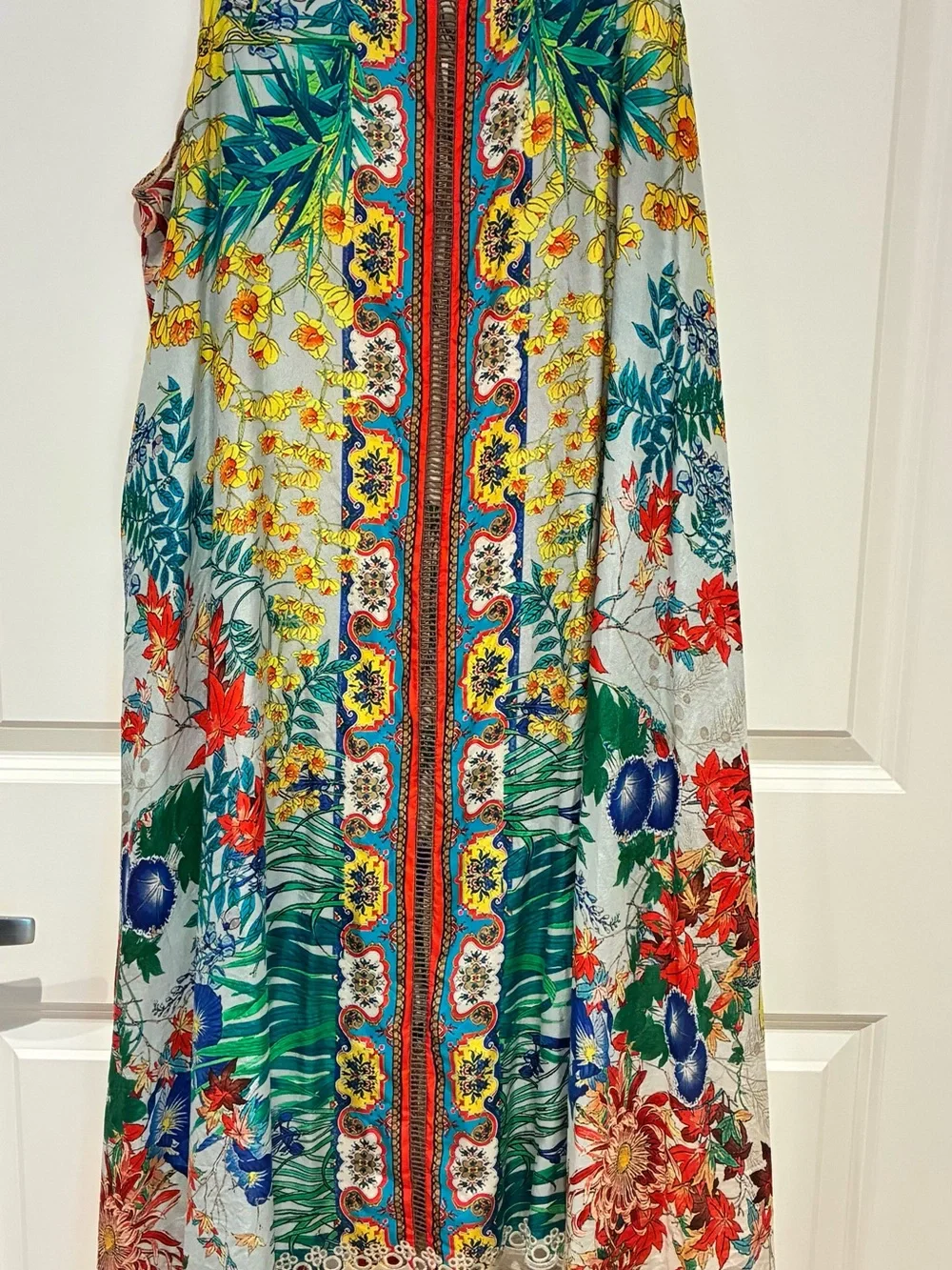 Johnny Was Silk Multicolor Tropical Print Midi Dress - Picture 2 of 7